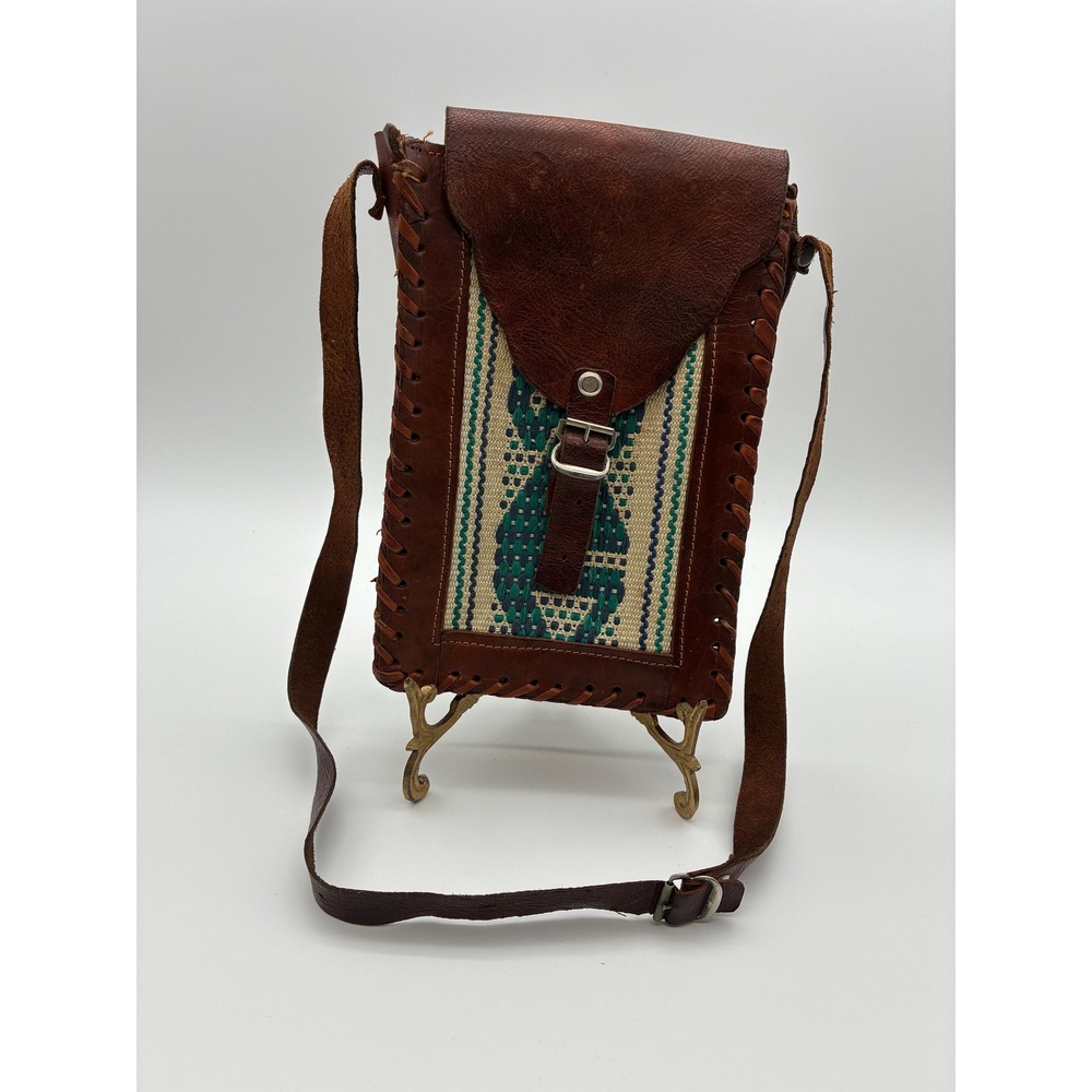 Vintage 70s Hippie Boho Festival Bag, Whipstitch Leather Shoulder Bag, Unisex